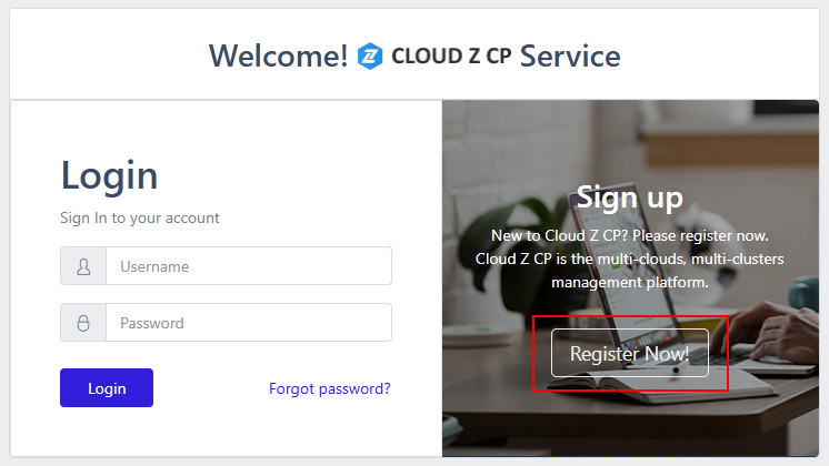 User Sign Up and Login screen