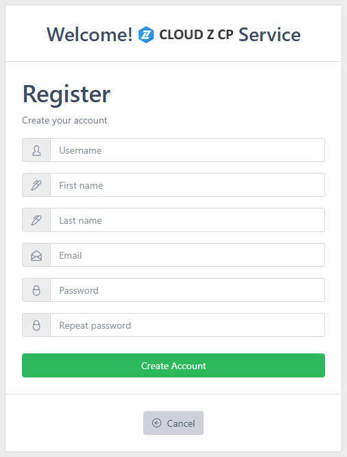 User Sign Up screen