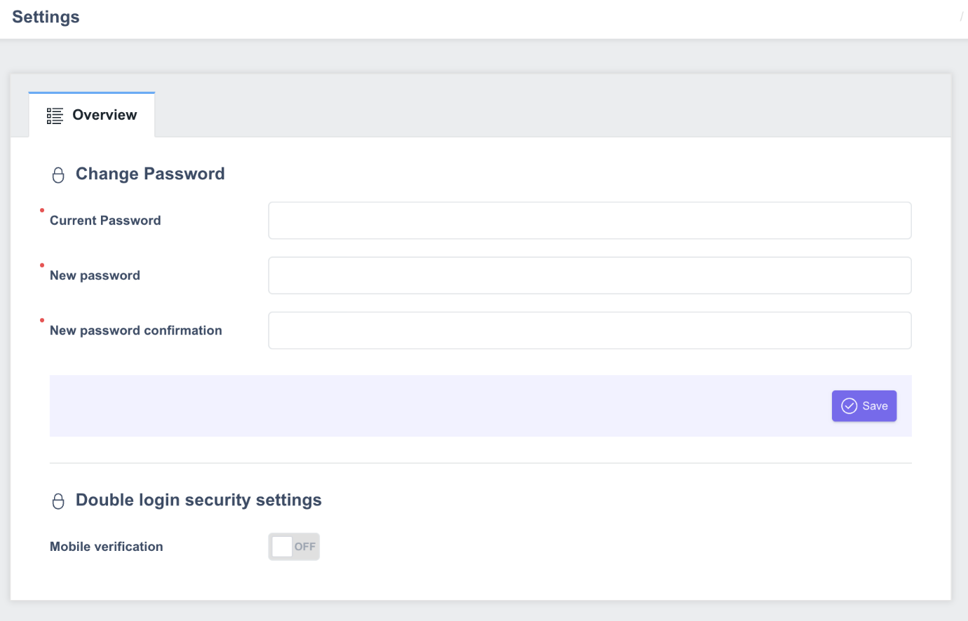 Profile Password Change Screen