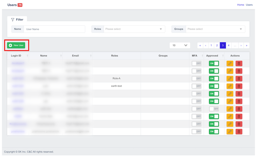 User Registration Button