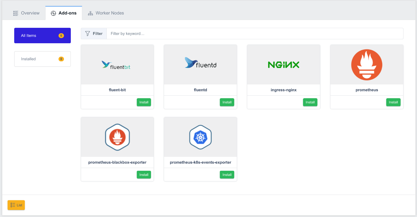 List of add-ons for managing cluster information