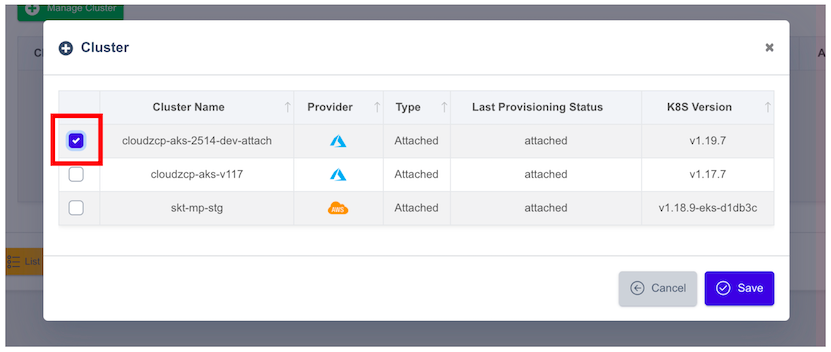Add Project Clusters pop-up