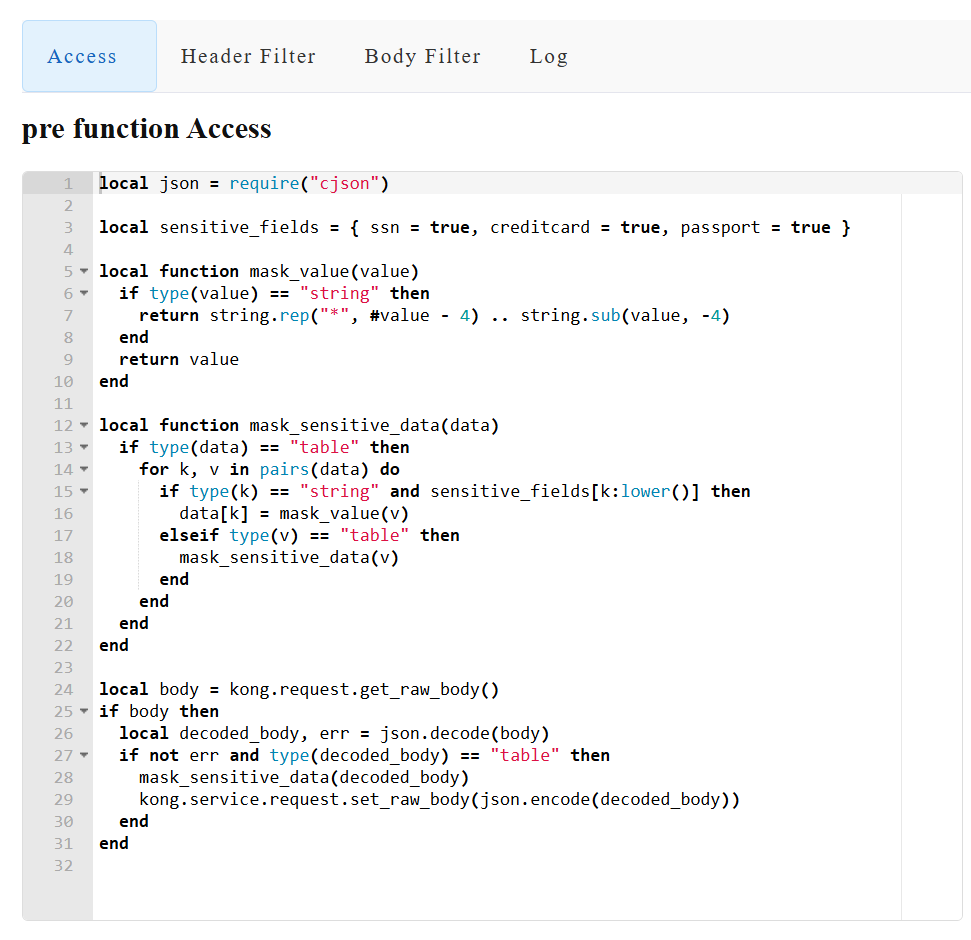 Pre-function Code Editor