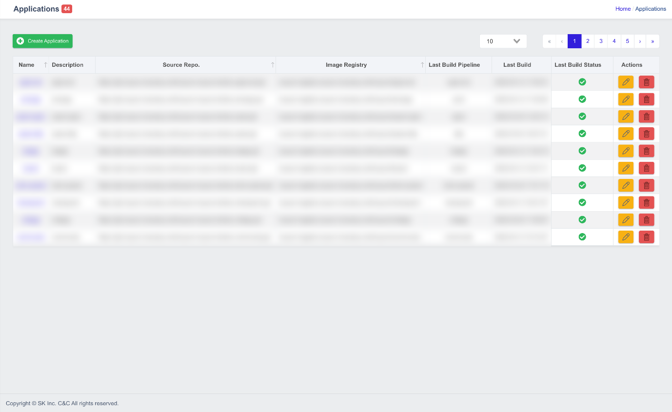 Application List Search Screen
