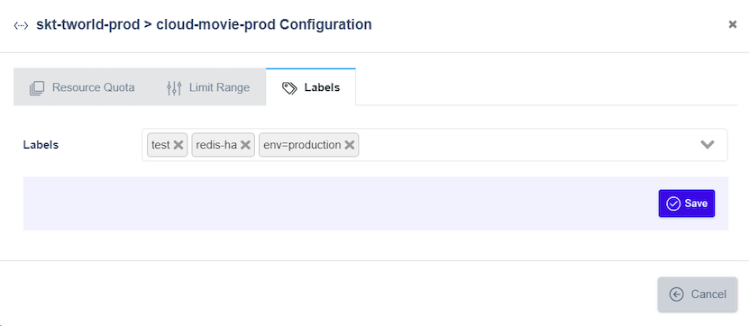 Deployment Group Cluster - Labels pop-up screen